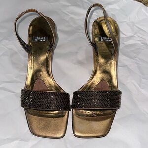 Beautiful Stewart Weitzman Bronze copper beaded metallic leather kitten heels